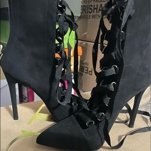 Black suede lace up heels